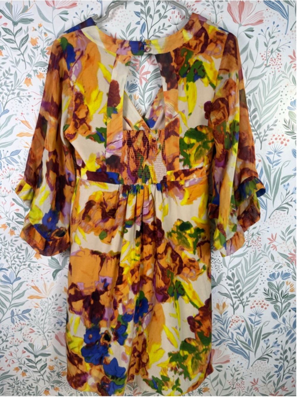 Maeve Anthropologie Silk Floral Wrap Mini Dress Size 2 Boho Vacation - Picture 4 of 8